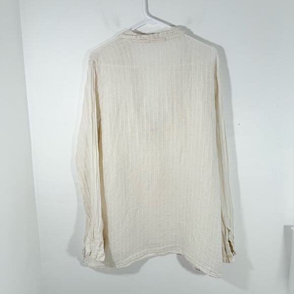 CP Shades Tan 100% Linen Stripe Long Sleeve Lagenlook V Neck Tunic Top Medium - Picture 10 of 15